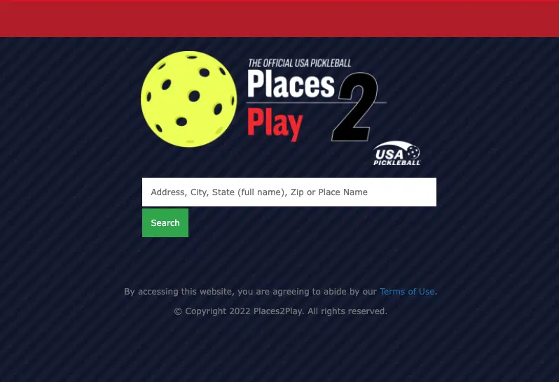 Screenshot of USAPA website which is a great resource for finding pickleball courts.