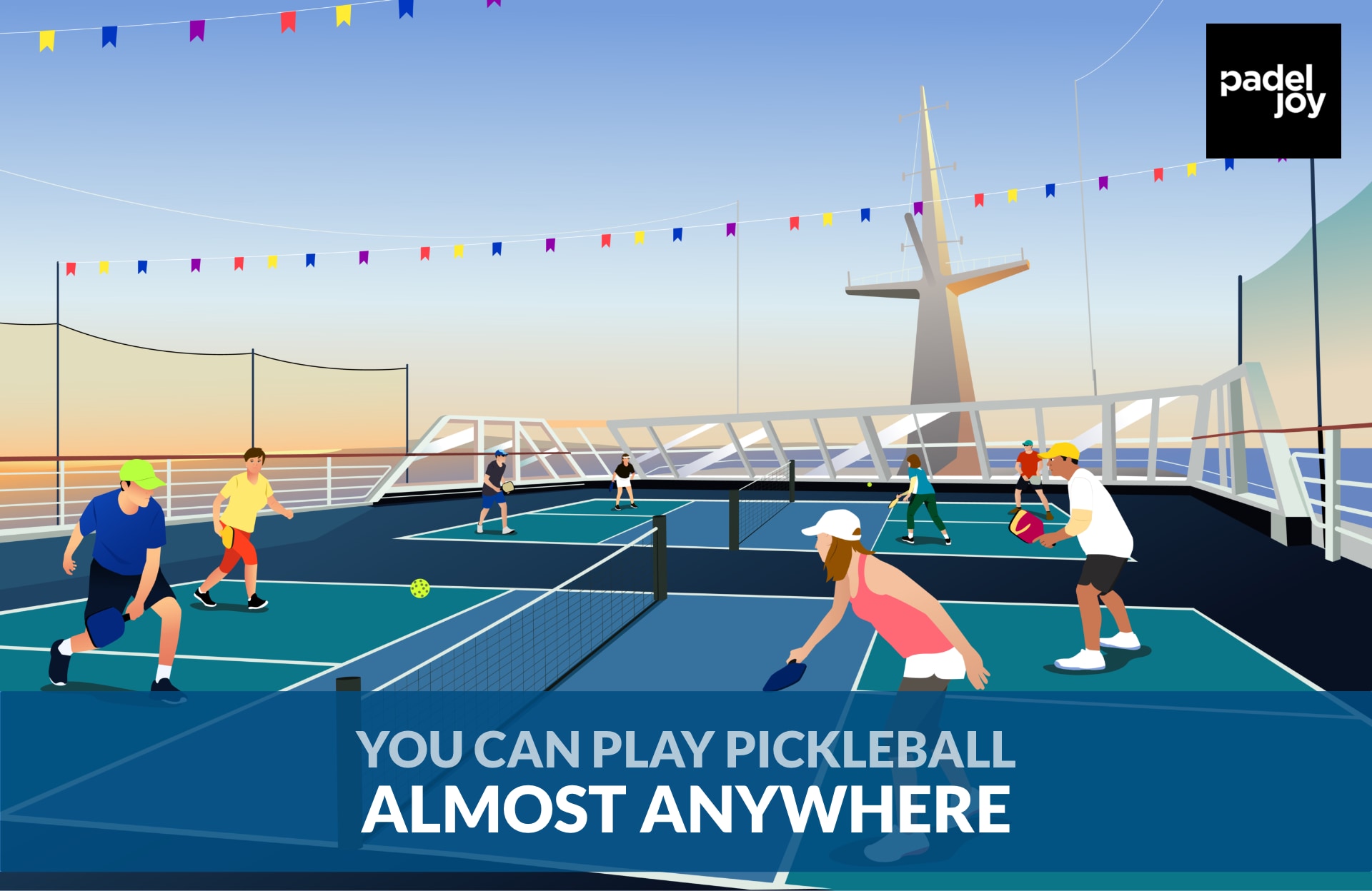 Pickleball is a portable sport, here it is played on a cruising ship.